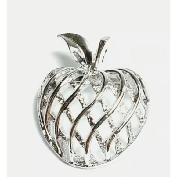 Vintage GERRYS Open Work Dome Shaped Apple Silver Tone Brooch Pin / Pendant - Picture 1 of 4